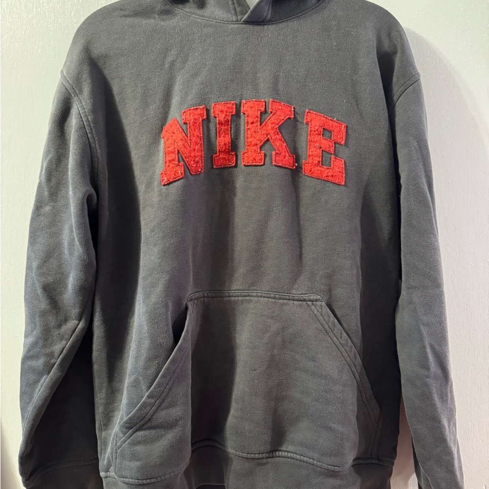 Nike Men's Charcoal Hoodie with Red Logo